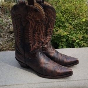 CORRAL BROWN & BRONZE METALLIC LEATHER SNIP TOE COWGIRL BOOTS size 9.5M